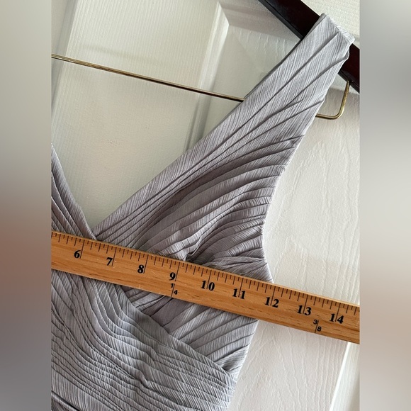 NWT BHLDN Anthro XS Kia Sleeveless Maxi Bridesmaid Dress Fog Chiffon VNeck Ruche - Picture 13 of 16